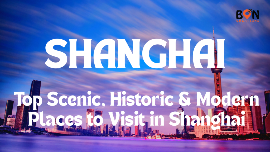 Skyline of Shanghai with Oriental Pearl Tower at sunset.