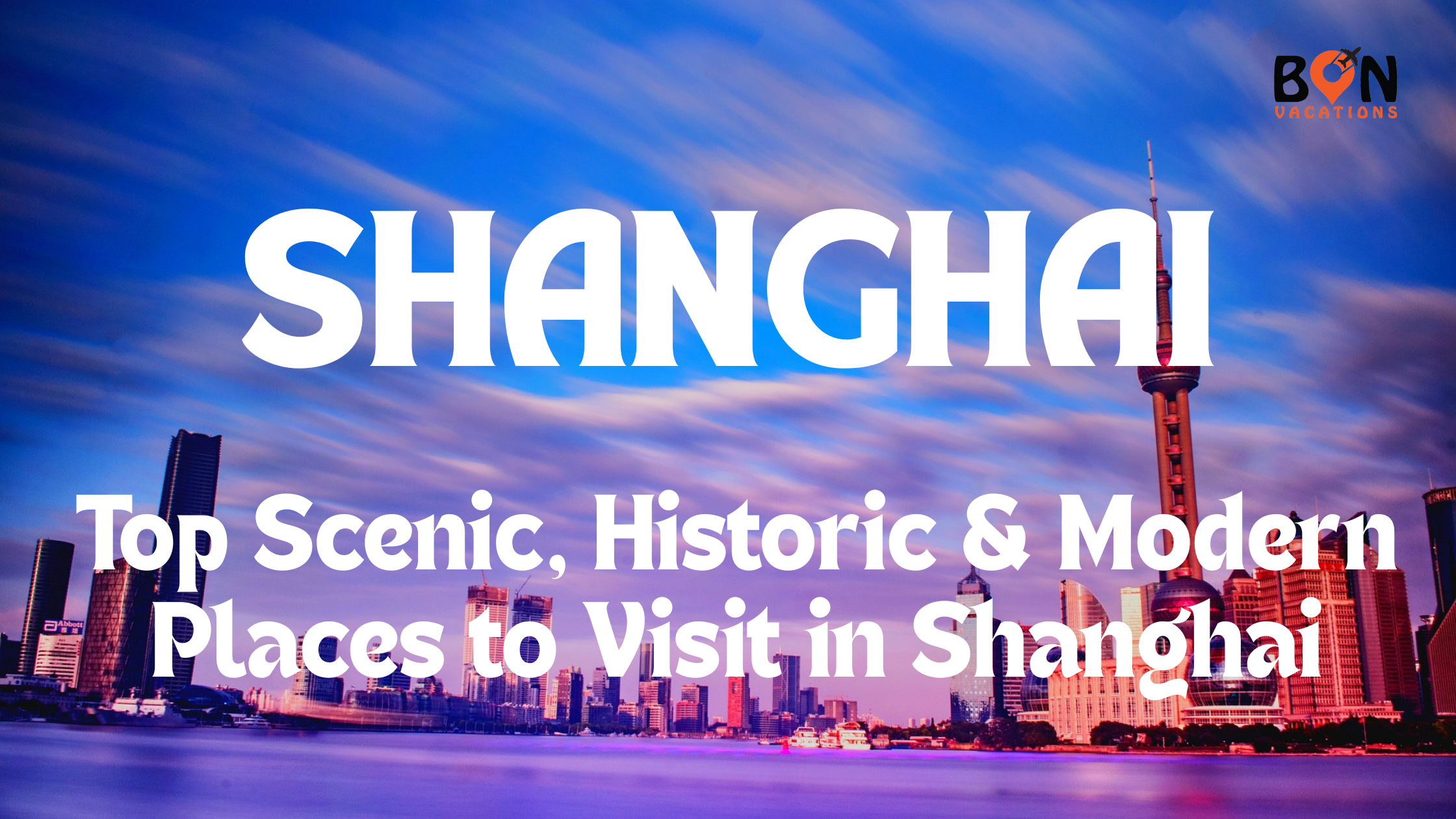 Skyline of Shanghai with Oriental Pearl Tower at sunset.